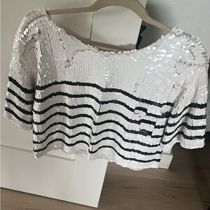 Marissa Webb Black and White Sequin Crop Top